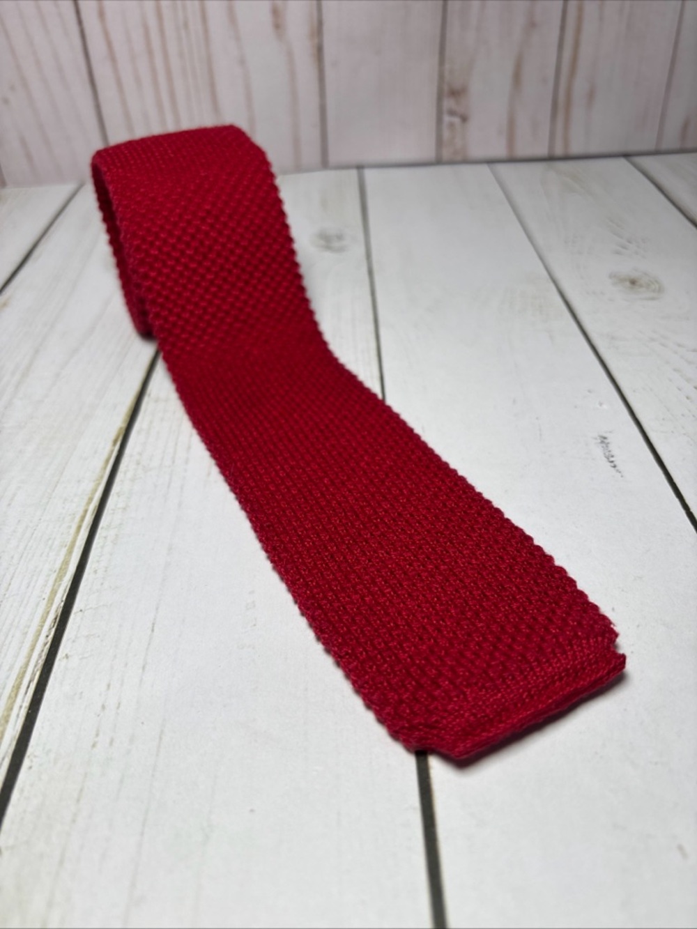 Arnie Vintage Square Knit Tie Necktie 100% Cotton Red